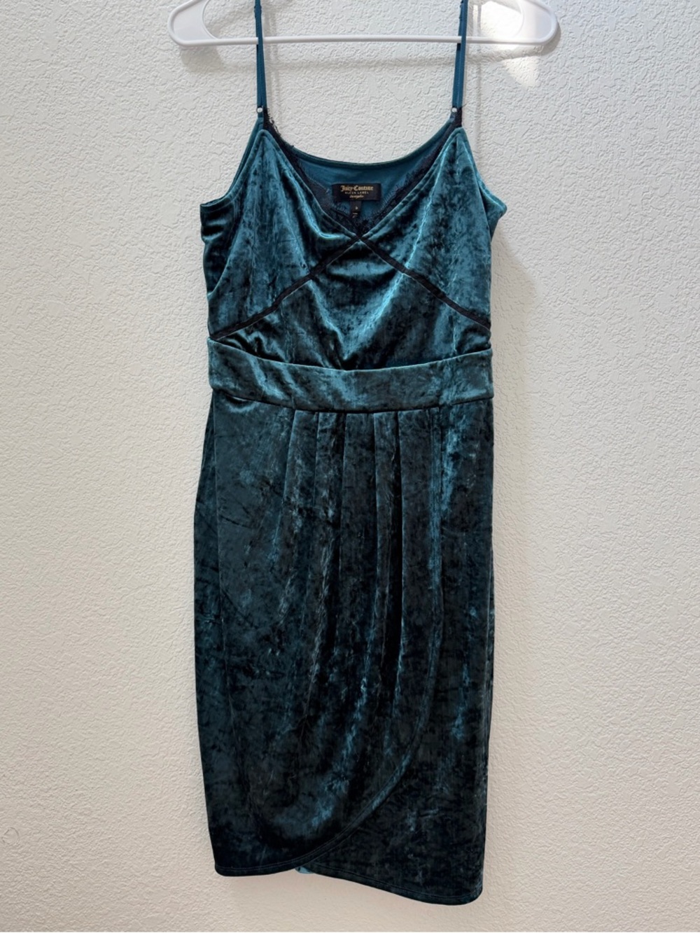 Juicy Couture Black Label Teal Crushed Velour Cami Mini Tulip Dress Size 6